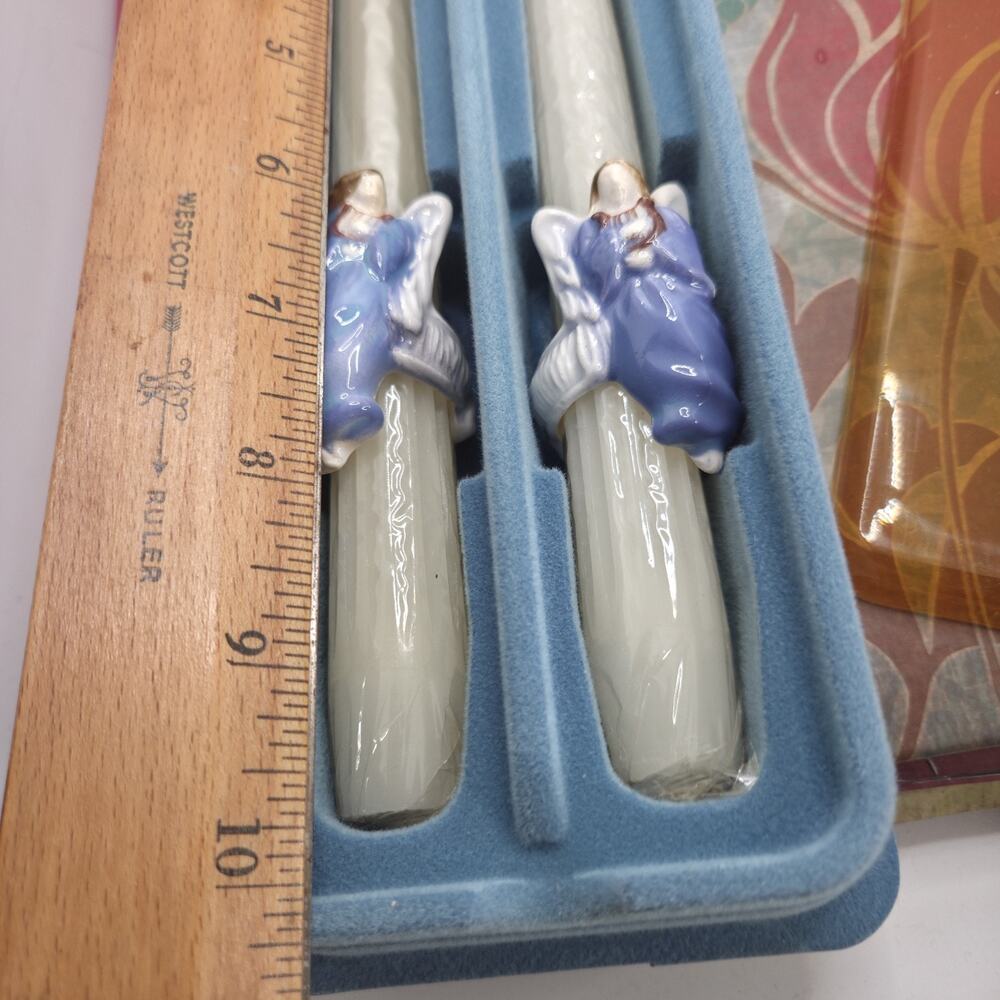 Vtg Christmas Set of Avon 1983 Weiss Brazil Ceramic Angel Candles & Huggers
